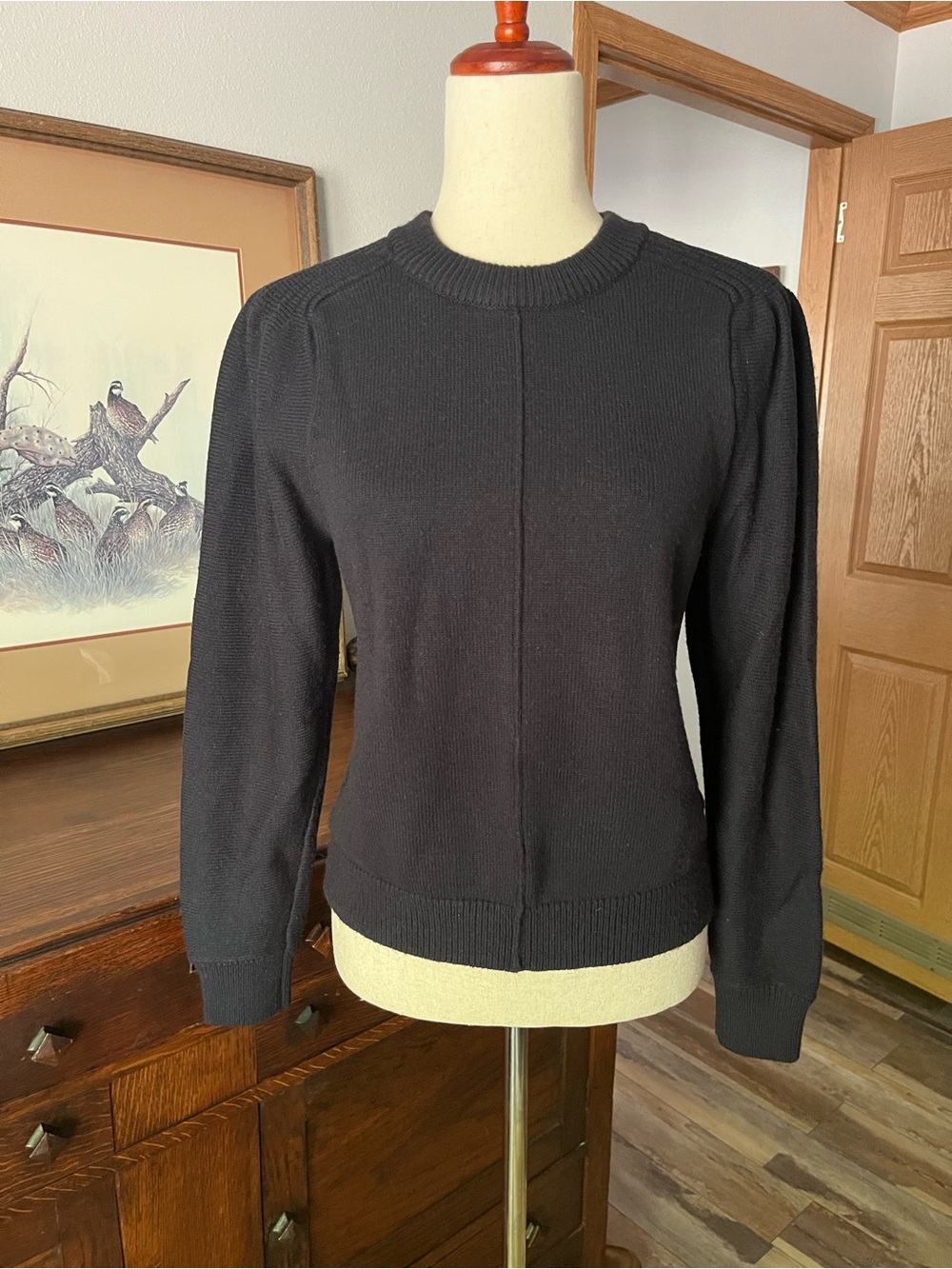 Another Love Pintuck Puff Sleeve deep navy sweater